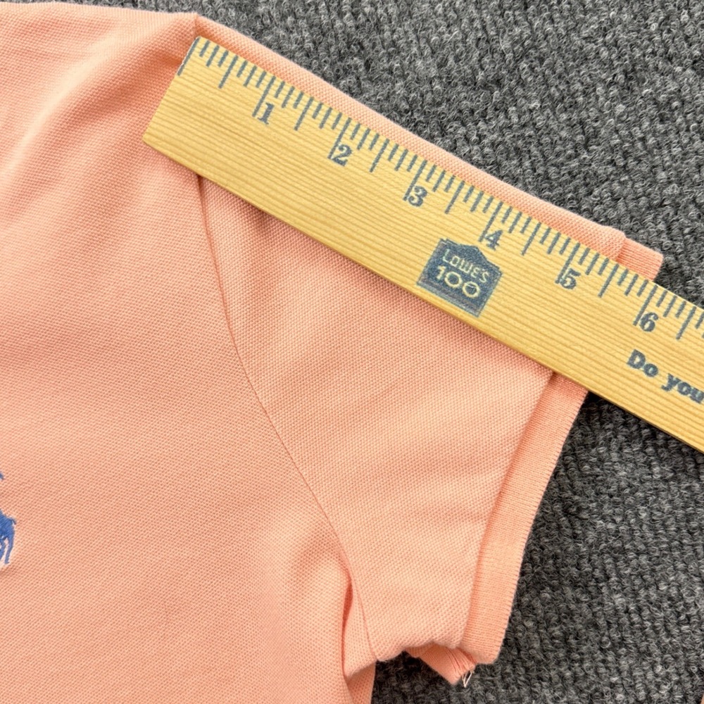 Polo Ralph Lauren Polo Shirt Womens M Peach Slim Fit Cotton Stretch Blue Pony - Picture 9 of 9